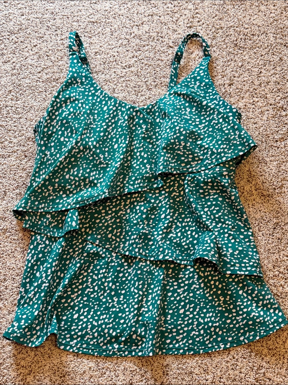 Swim by Cacique Green and White Ruffled Tankini